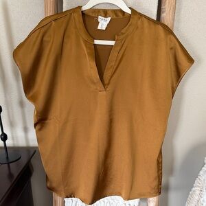 Silky Gold Split-Neck Women's Top